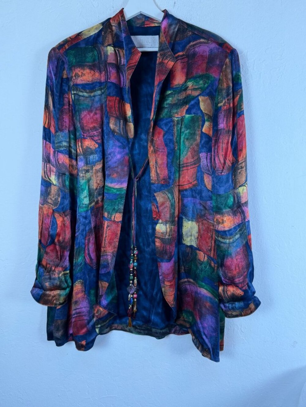 Vintage Platinum Dorothy Schoelen Womens Beaded Abstract Jacket Blazer Large